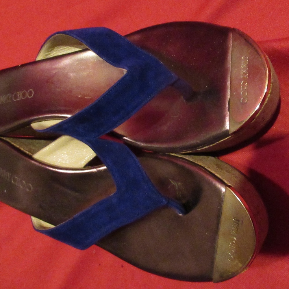 JIMMY CHOO Italy Blue Velvet Slides Heels Shoes 8